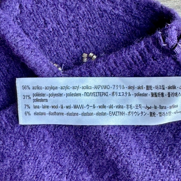 Zara Floral Beaded Purple Wool Blend Knit Crop Tank Top Women’s Size S - Picture 9 of 13